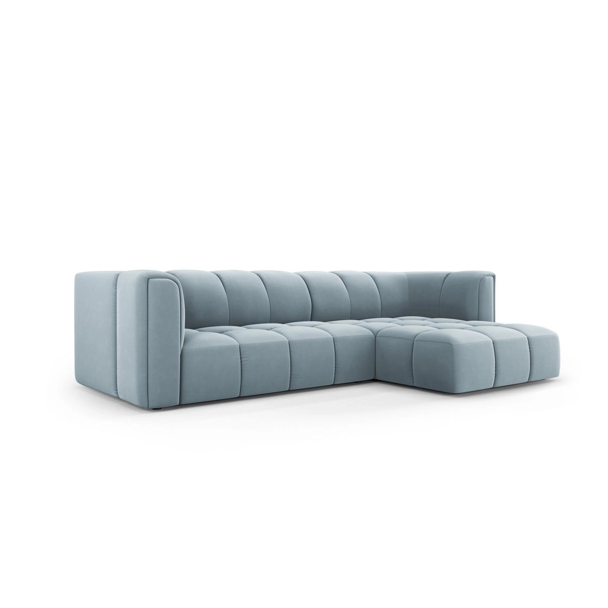 Moritz 3-Sitzer Ecksofa, Rechte Seite, aus Samt in Hellblau (Bluvel 06), 256x160x70 cm von Cosmopolitan Design – Bild 2