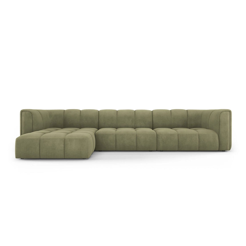 Moritz 5-Sitzer Ecksofa, Linke Seite, aus Chenille in Hellgrün (Rebel 18), 316x160x70 cm von Cosmopolitan Design – Bild 1