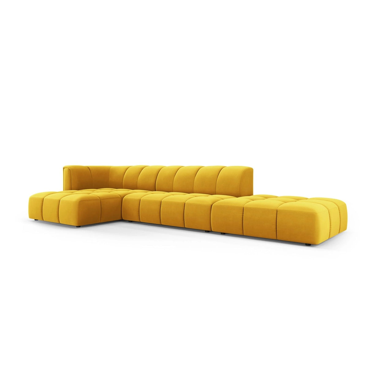 Moritz 5-Sitzer Ecksofa, Linke Seite, aus Samt in Gelb (Bluvel 68), 323x160x70 cm von Cosmopolitan Design – Bild 2