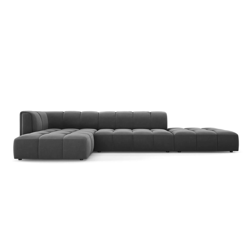 Moritz 5-Sitzer Ecksofa, Linke Seite, aus Samt in Grau (Bluvel 14), 323x160x70 cm von Cosmopolitan Design – Bild 1