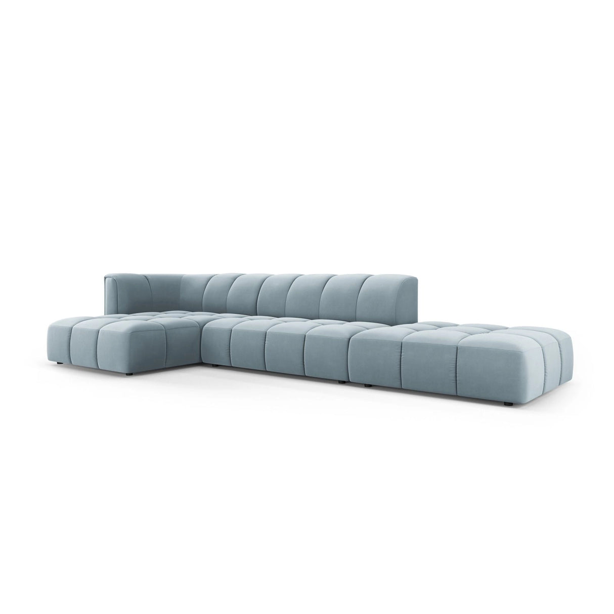 Moritz 5-Sitzer Ecksofa, Linke Seite, aus Samt in Hellblau (Bluvel 06), 323x160x70 cm von Cosmopolitan Design – Bild 2