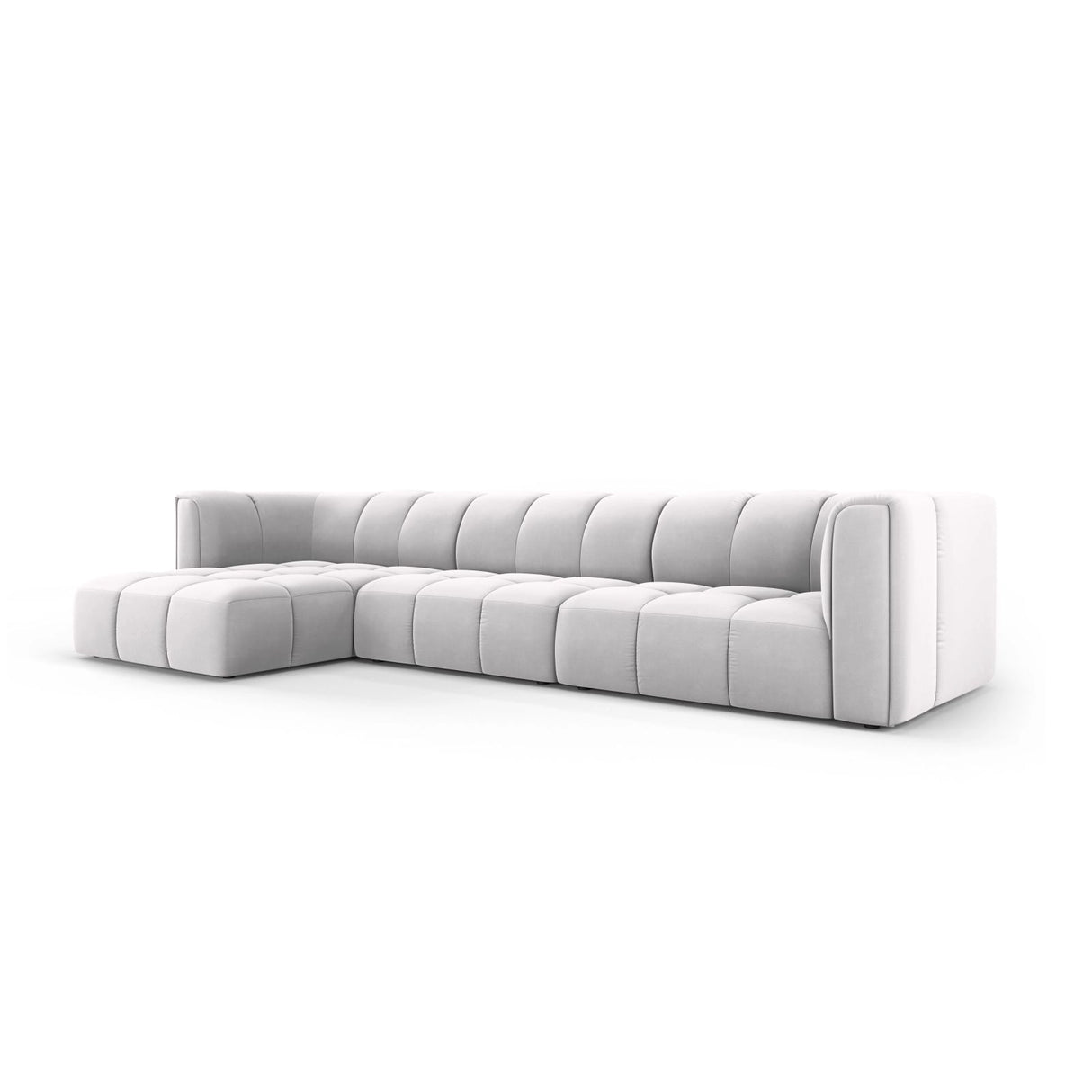 Moritz 5-Sitzer Ecksofa, Linke Seite, aus Samt in Silber (Bluvel 03), 316x160x70 cm von Cosmopolitan Design – Bild 2