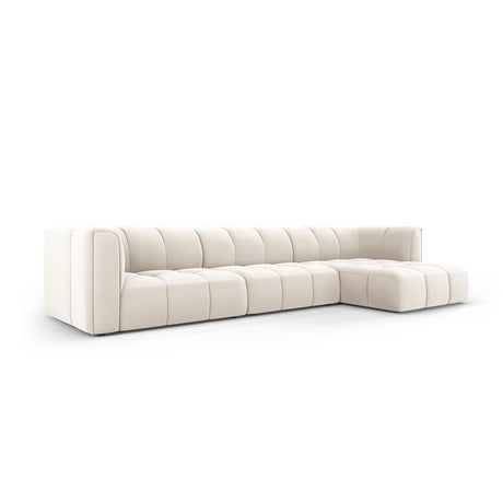 Moritz 5-Sitzer Ecksofa, Rechte Seite, aus Samt in Hellbeige (Bluvel 22), 316x160x70 cm von Cosmopolitan Design – Bild 2