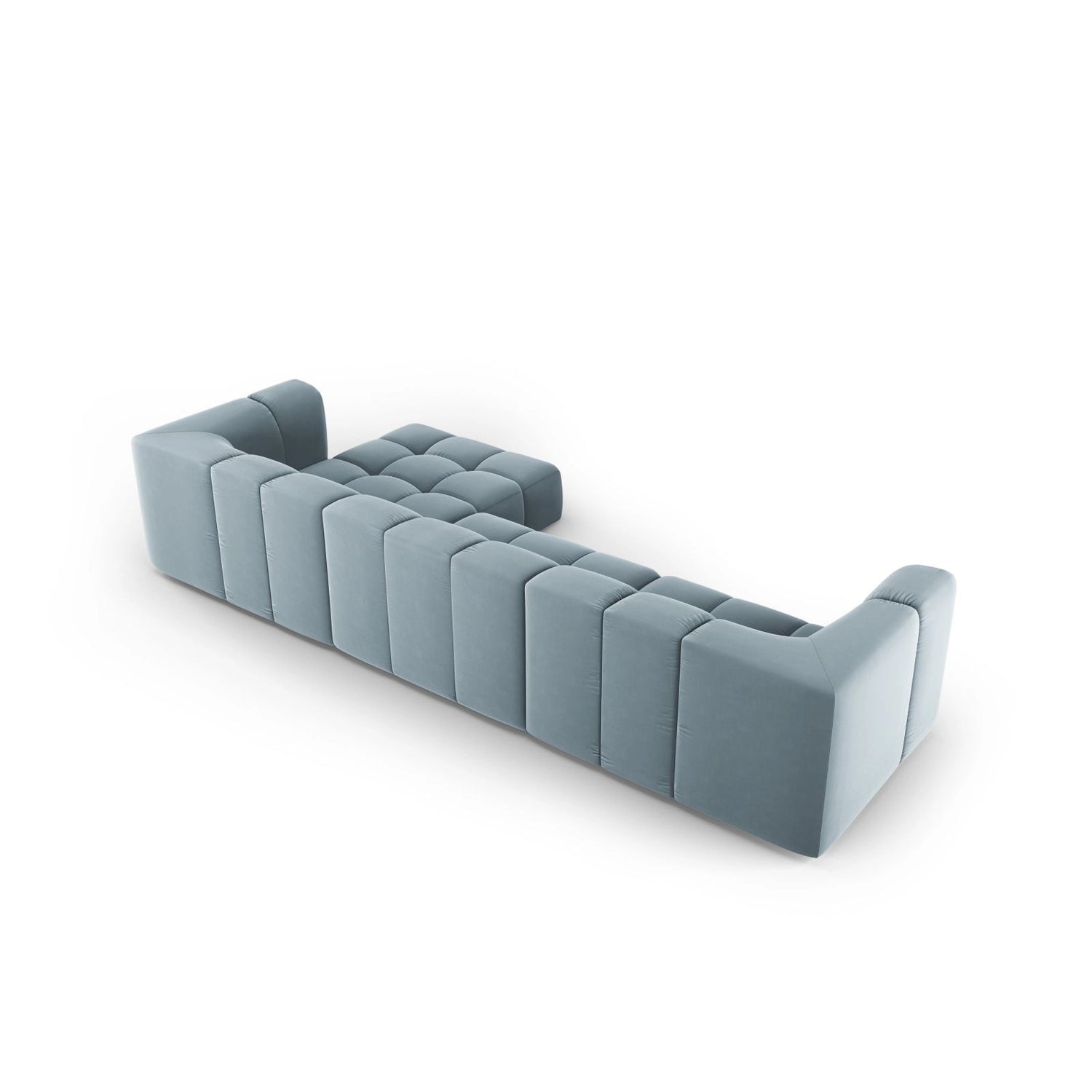 Moritz 5-Sitzer Ecksofa, Rechte Seite, aus Samt in Hellblau (Bluvel 06), 316x160x70 cm von Cosmopolitan Design – Bild 3