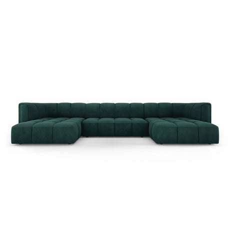 Moritz 5-Sitzer Panorama Sofa aus Chenille in Flaschengrün (Rebel 16), Beine in Schwarzes Plastik, 346x160x70 cm von Cosmopolitan Design – Bild 1