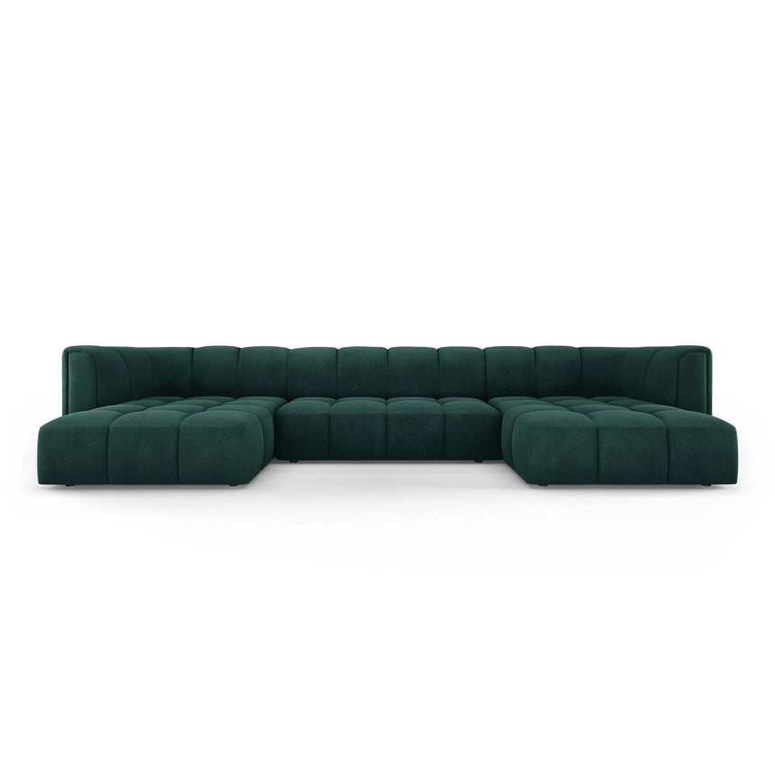 Moritz 5-Sitzer Panorama Sofa aus Chenille in Flaschengrün (Rebel 16), Beine in Schwarzes Plastik, 346x160x70 cm von Cosmopolitan Design – Bild 1