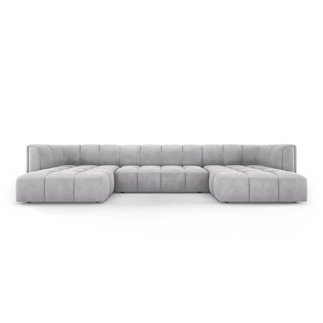 Moritz 5-Sitzer Panorama Sofa aus Chenille in Hellgrau (Rebel 5), Beine in Schwarzes Plastik, 346x160x70 cm von Cosmopolitan Design – Bild 1