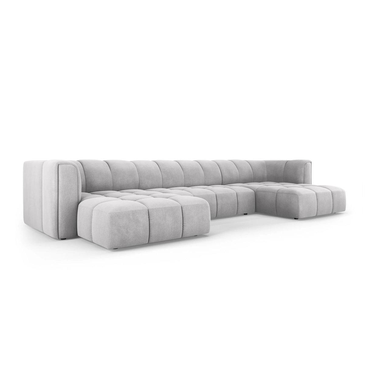 Moritz 5-Sitzer Panorama Sofa aus Chenille in Hellgrau (Rebel 5), Beine in Schwarzes Plastik, 346x160x70 cm von Cosmopolitan Design – Bild 2