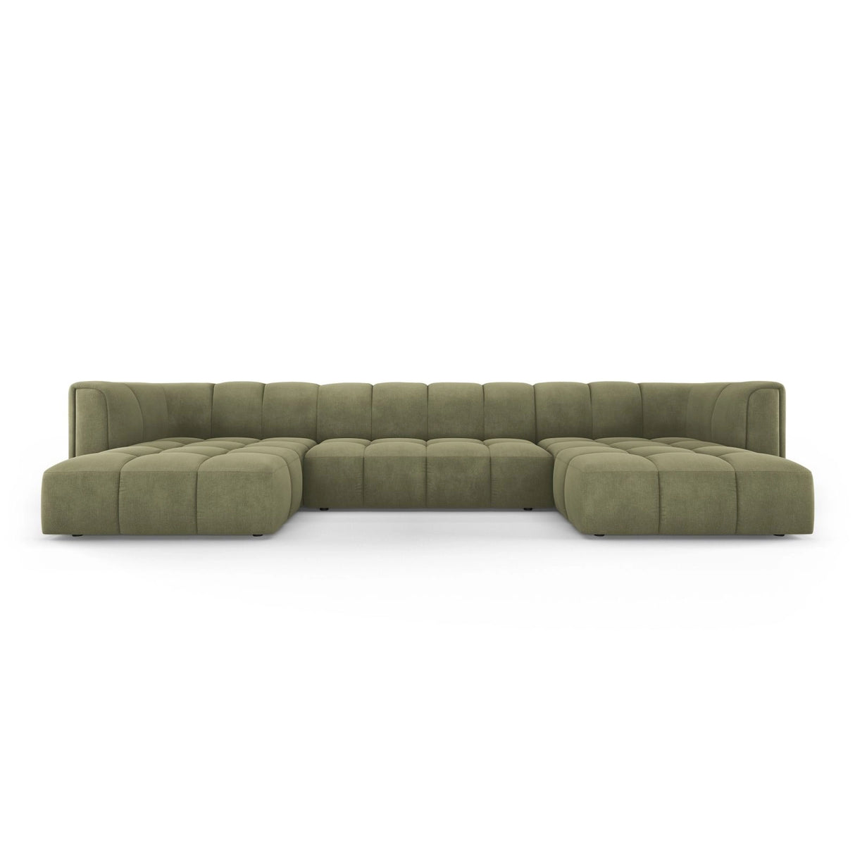 Moritz 5-Sitzer Panorama Sofa aus Chenille in Hellgrün (Rebel 18), Beine in Schwarzes Plastik, 346x160x70 cm von Cosmopolitan Design – Bild 1