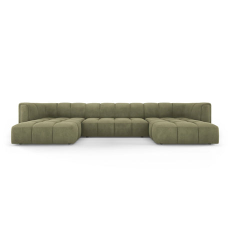 Moritz 5-Sitzer Panorama Sofa aus Chenille in Hellgrün (Rebel 18), Beine in Schwarzes Plastik, 346x160x70 cm von Cosmopolitan Design – Bild 1