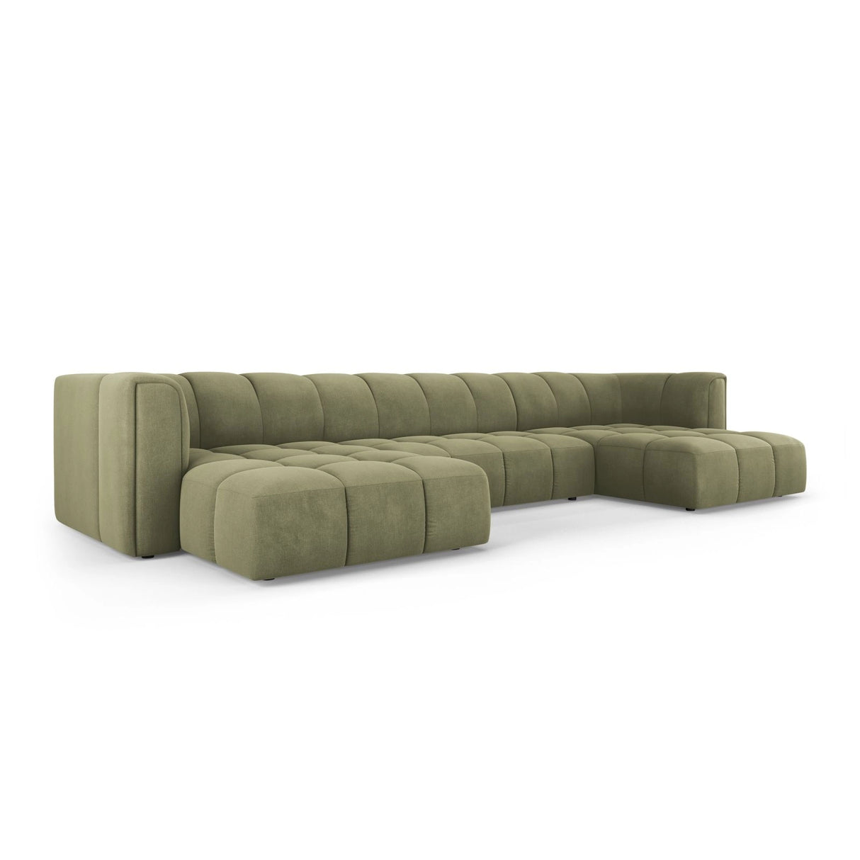 Moritz 5-Sitzer Panorama Sofa aus Chenille in Hellgrün (Rebel 18), Beine in Schwarzes Plastik, 346x160x70 cm von Cosmopolitan Design – Bild 2