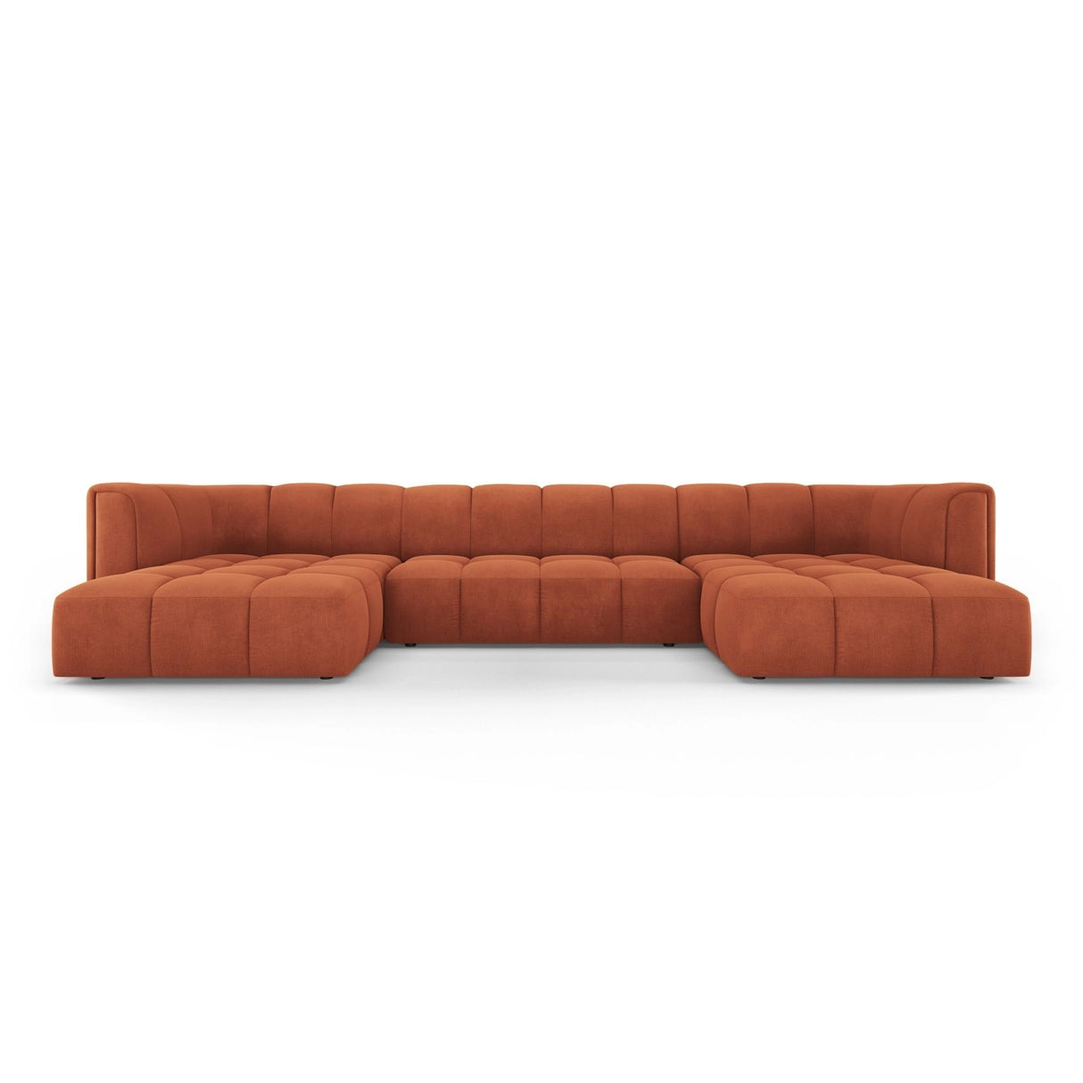 Moritz 5-Sitzer Panorama Sofa aus Chenille in Orange (Rebel 20), Beine in Schwarzes Plastik, 346x160x70 cm von Cosmopolitan Design – Bild 1