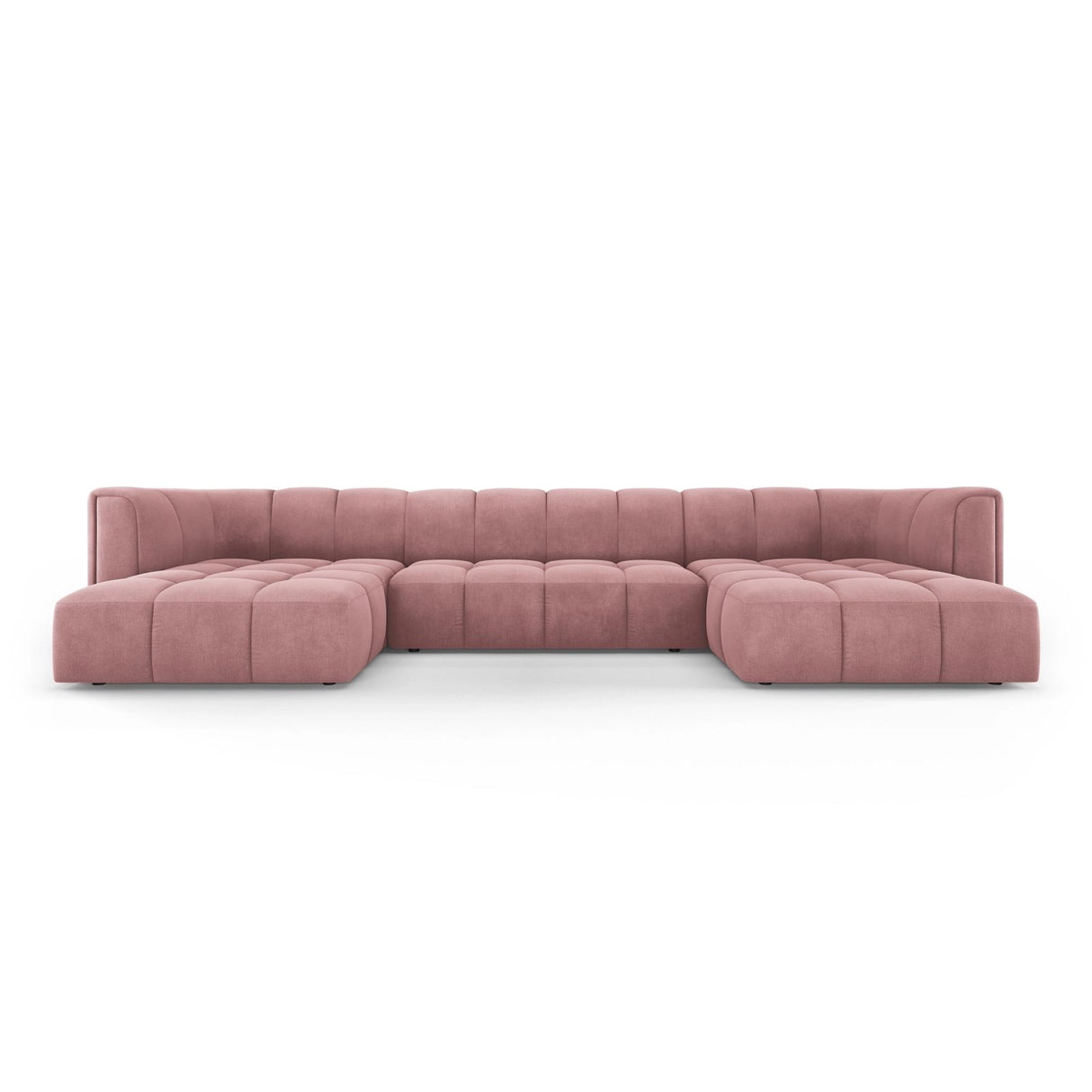 Moritz 5-Sitzer Panorama Sofa aus Chenille in Rosa (Rebel 7), Beine in Schwarzes Plastik, 346x160x70 cm von Cosmopolitan Design – Bild 1