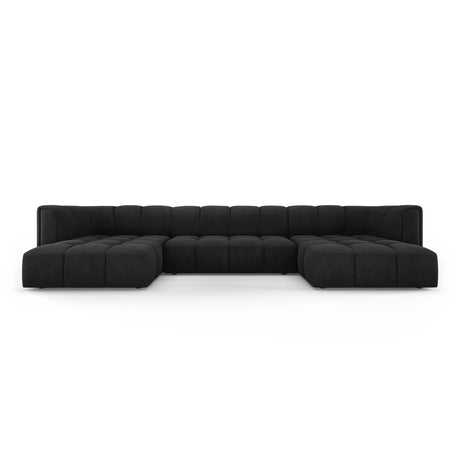 Moritz 5-Sitzer Panorama Sofa aus Chenille in Schwarz (Rebel 1), Beine in Schwarzes Plastik, 346x160x70 cm von Cosmopolitan Design – Bild 1