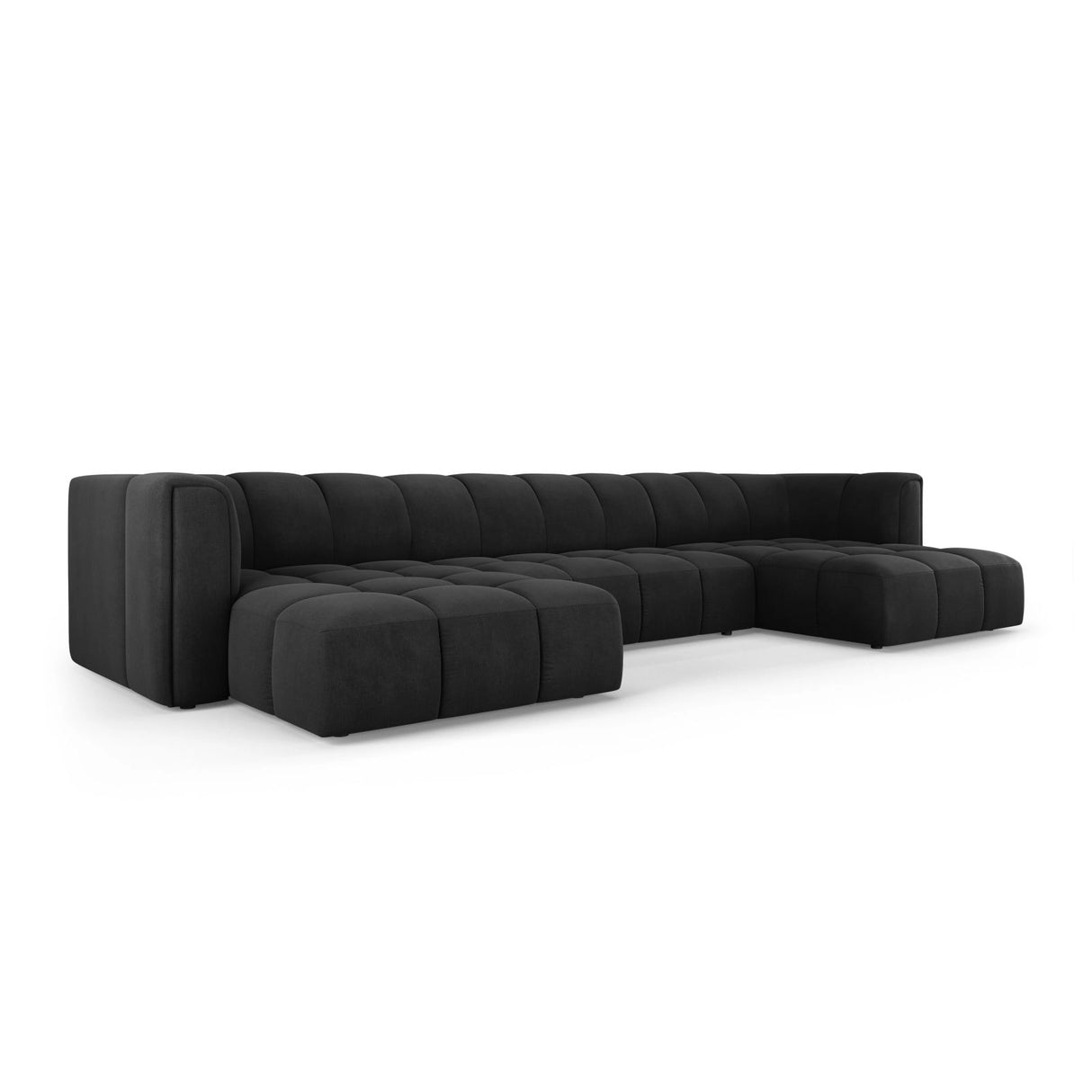 Moritz 5-Sitzer Panorama Sofa aus Chenille in Schwarz (Rebel 1), Beine in Schwarzes Plastik, 346x160x70 cm von Cosmopolitan Design – Bild 2