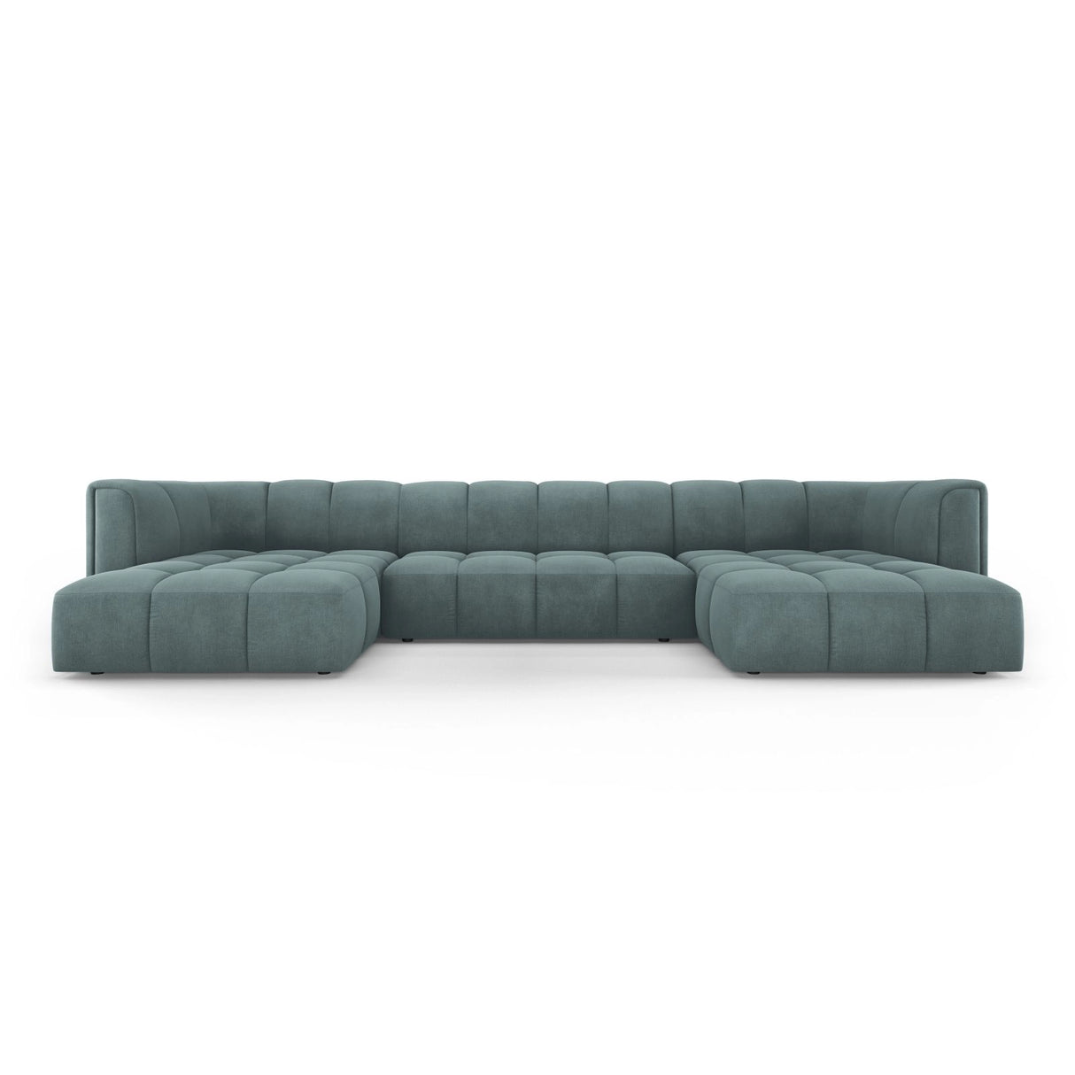 Moritz 5-Sitzer Panorama Sofa aus Chenille in Seegrün (Rebel 13), Beine in Schwarzes Plastik, 346x160x70 cm von Cosmopolitan Design – Bild 1