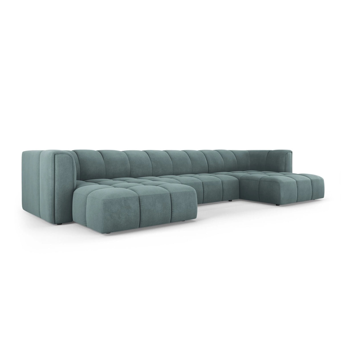Moritz 5-Sitzer Panorama Sofa aus Chenille in Seegrün (Rebel 13), Beine in Schwarzes Plastik, 346x160x70 cm von Cosmopolitan Design – Bild 2