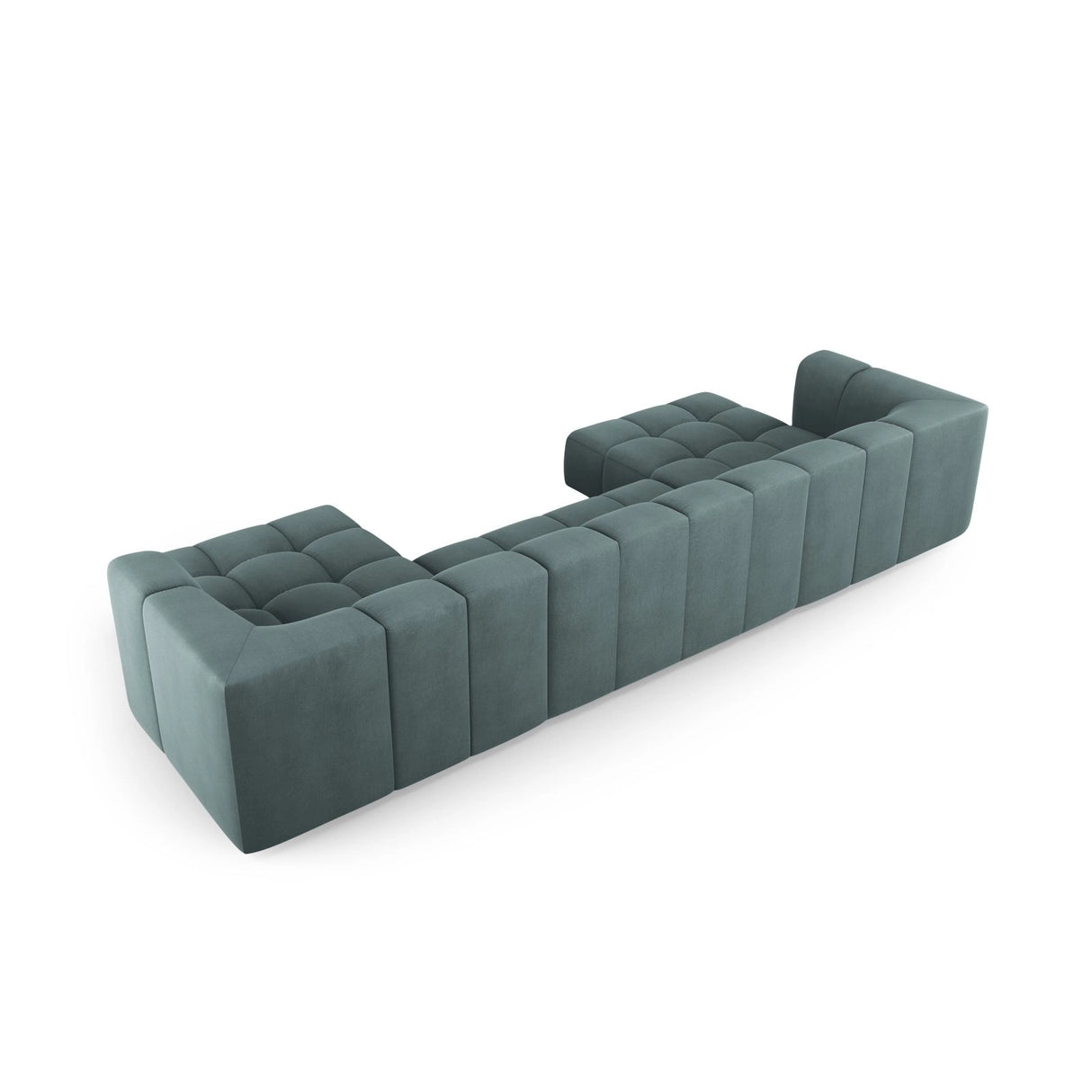 Moritz 5-Sitzer Panorama Sofa aus Chenille in Seegrün (Rebel 13), Beine in Schwarzes Plastik, 346x160x70 cm von Cosmopolitan Design – Bild 3