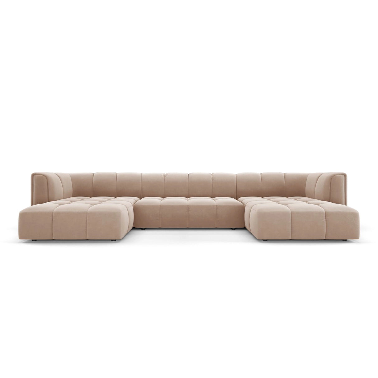 Moritz 5-Sitzer Panorama Sofa aus Samt in Beige (Bluvel 28), Beine in Schwarzes Plastik, 346x160x70 cm von Cosmopolitan Design – Bild 1