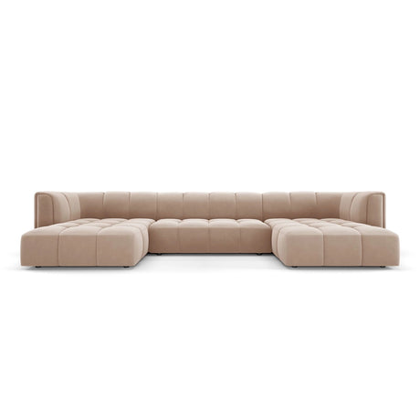 Moritz 5-Sitzer Panorama Sofa aus Samt in Beige (Bluvel 28), Beine in Schwarzes Plastik, 346x160x70 cm von Cosmopolitan Design – Bild 1