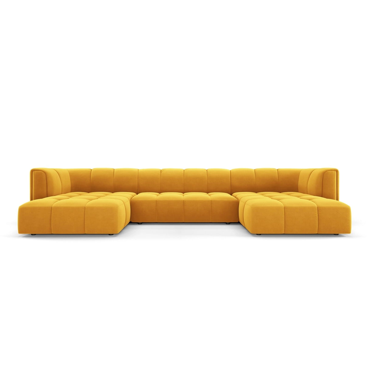 Moritz 5-Sitzer Panorama Sofa aus Samt in Gelb (Bluvel 68), Beine in Schwarzes Plastik, 346x160x70 cm von Cosmopolitan Design – Bild 1