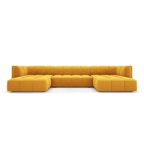 Moritz 5-Sitzer Panorama Sofa aus Samt in Gelb (Bluvel 68), Beine in Schwarzes Plastik, 346x160x70 cm von Cosmopolitan Design – Bild 1