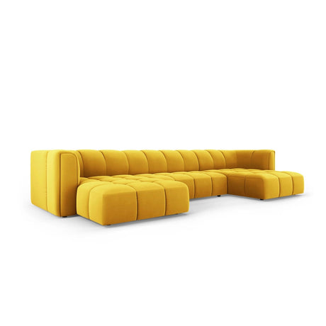 Moritz 5-Sitzer Panorama Sofa aus Samt in Gelb (Bluvel 68), Beine in Schwarzes Plastik, 346x160x70 cm von Cosmopolitan Design – Bild 2