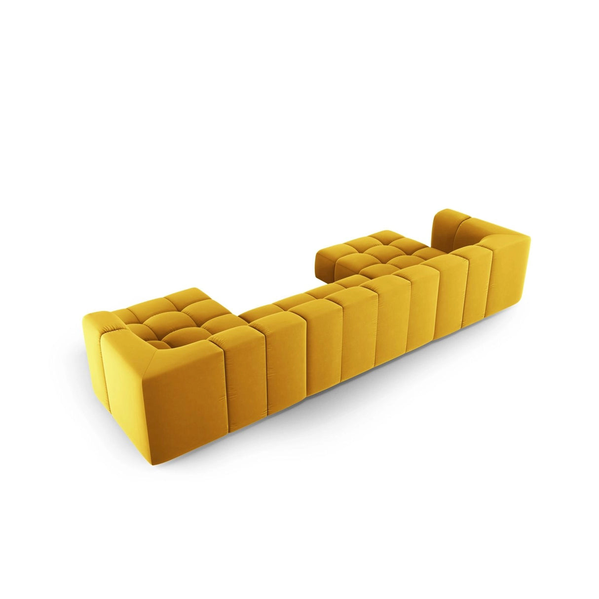 Moritz 5-Sitzer Panorama Sofa aus Samt in Gelb (Bluvel 68), Beine in Schwarzes Plastik, 346x160x70 cm von Cosmopolitan Design – Bild 3