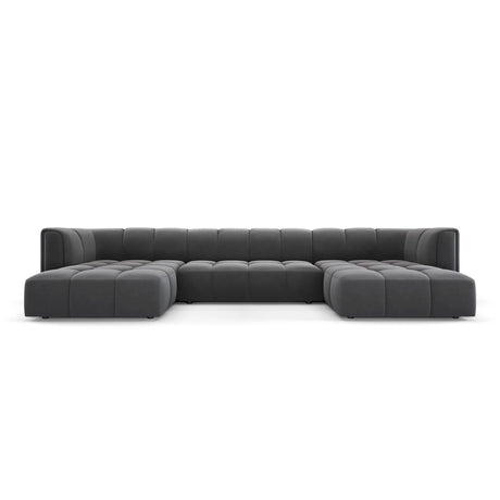 Moritz 5-Sitzer Panorama Sofa aus Samt in Grau (Bluvel 14), Beine in Schwarzes Plastik, 346x160x70 cm von Cosmopolitan Design – Bild 1