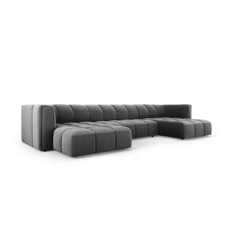 Moritz 5-Sitzer Panorama Sofa aus Samt in Grau (Bluvel 14), Beine in Schwarzes Plastik, 346x160x70 cm von Cosmopolitan Design – Bild 2