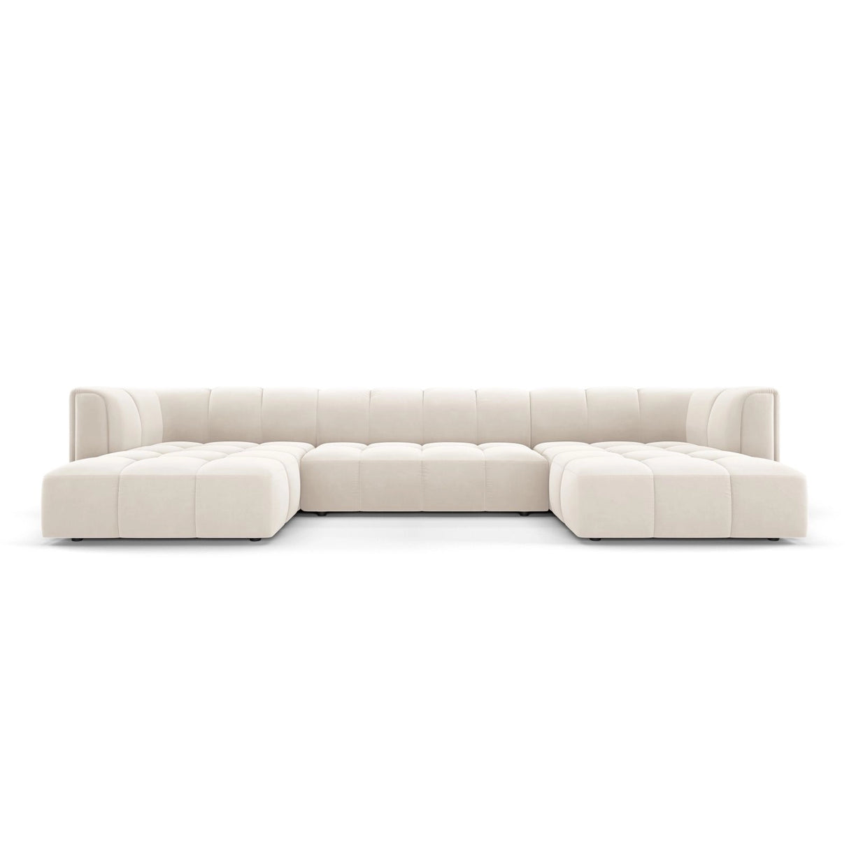 Moritz 5-Sitzer Panorama Sofa aus Samt in Hellbeige (Bluvel 22), Beine in Schwarzes Plastik, 346x160x70 cm von Cosmopolitan Design – Bild 1