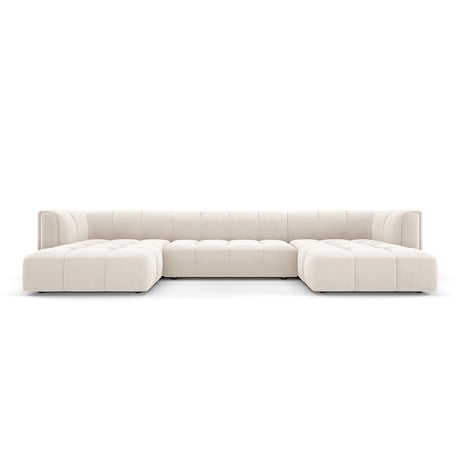 Moritz 5-Sitzer Panorama Sofa aus Samt in Hellbeige (Bluvel 22), Beine in Schwarzes Plastik, 346x160x70 cm von Cosmopolitan Design – Bild 1