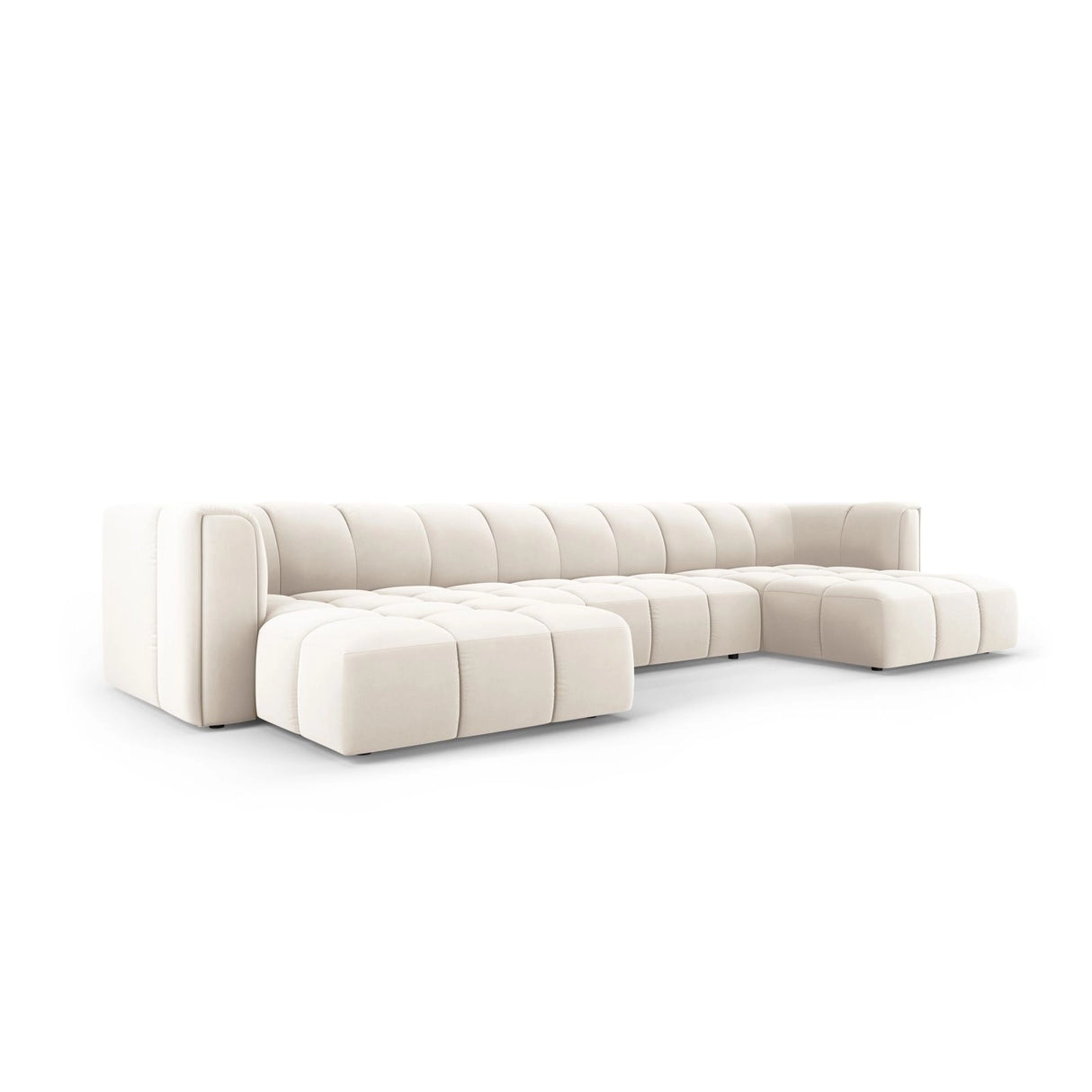 Moritz 5-Sitzer Panorama Sofa aus Samt in Hellbeige (Bluvel 22), Beine in Schwarzes Plastik, 346x160x70 cm von Cosmopolitan Design – Bild 2