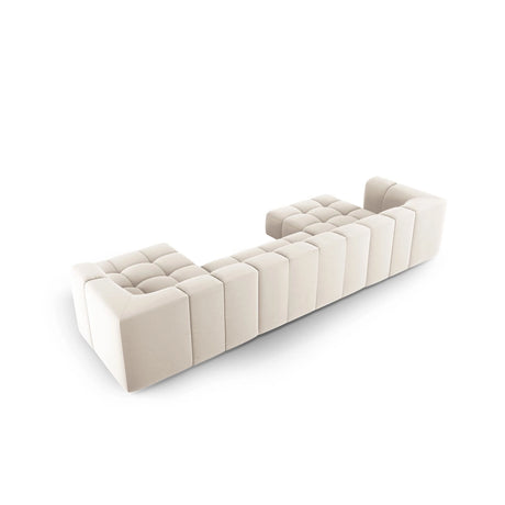 Moritz 5-Sitzer Panorama Sofa aus Samt in Hellbeige (Bluvel 22), Beine in Schwarzes Plastik, 346x160x70 cm von Cosmopolitan Design – Bild 3