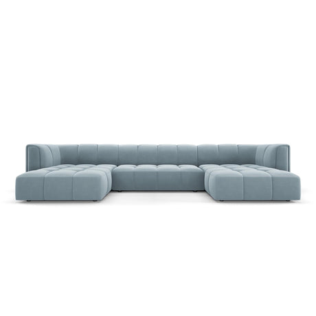 Moritz 5-Sitzer Panorama Sofa aus Samt in Hellblau (Bluvel 06), Beine in Schwarzes Plastik, 346x160x70 cm von Cosmopolitan Design – Bild 1