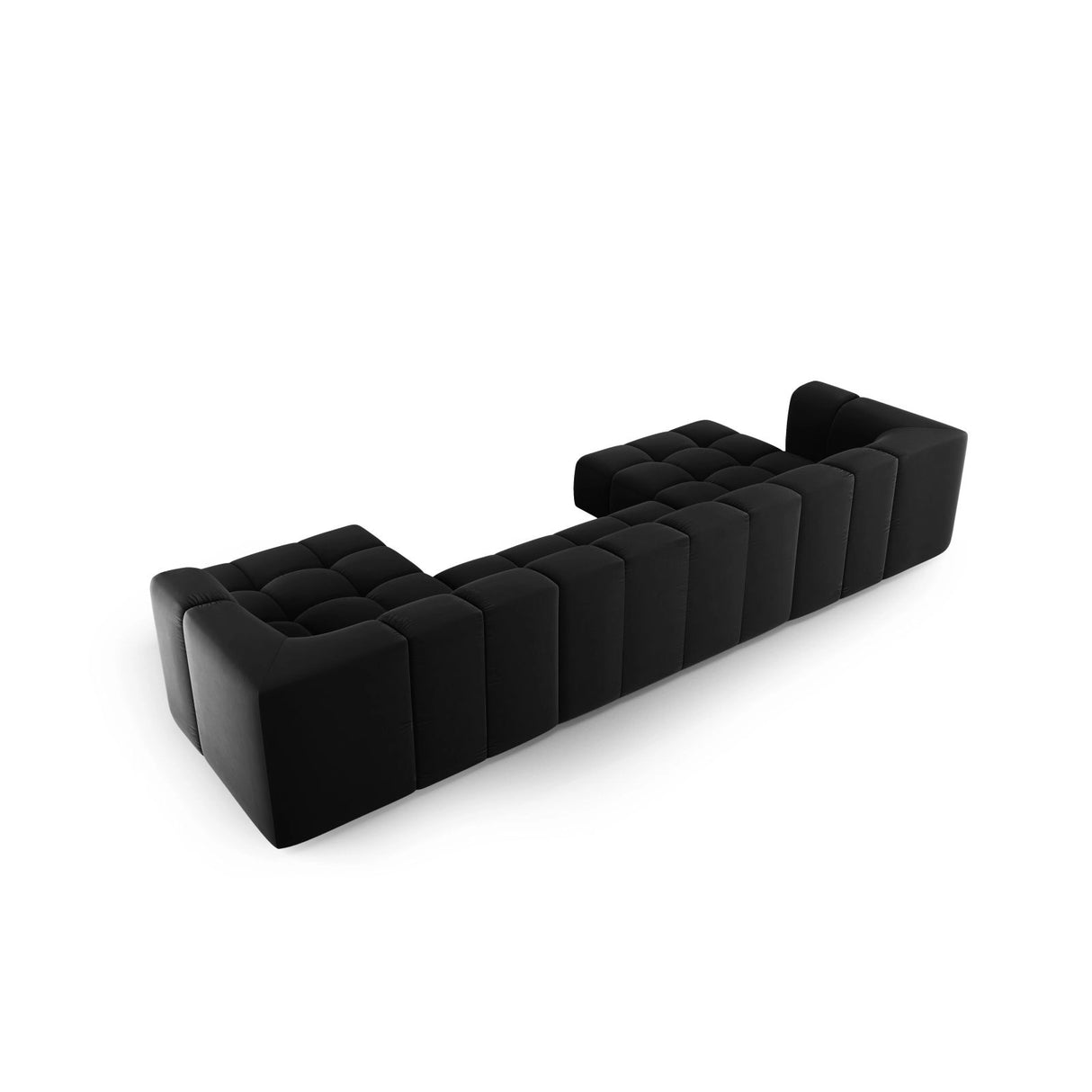 Moritz 5-Sitzer Panorama Sofa aus Samt in Schwarz (Bluvel 19), Beine in Schwarzes Plastik, 346x160x70 cm von Cosmopolitan Design – Bild 3