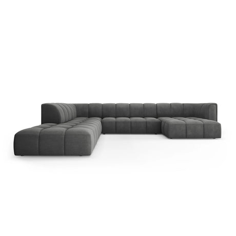 Moritz 7-Sitzer Panorama Ecksofa, Linke Seite, aus Chenille in Dunkelgrau (Rebel 3), Beine aus Schwarzes Plastik, 329x276x70 cm von Cosmopolitan Design – Bild 1