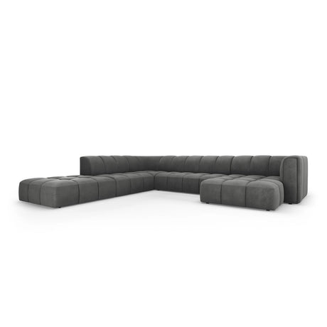 Moritz 7-Sitzer Panorama Ecksofa, Linke Seite, aus Chenille in Dunkelgrau (Rebel 3), Beine aus Schwarzes Plastik, 329x276x70 cm von Cosmopolitan Design – Bild 2