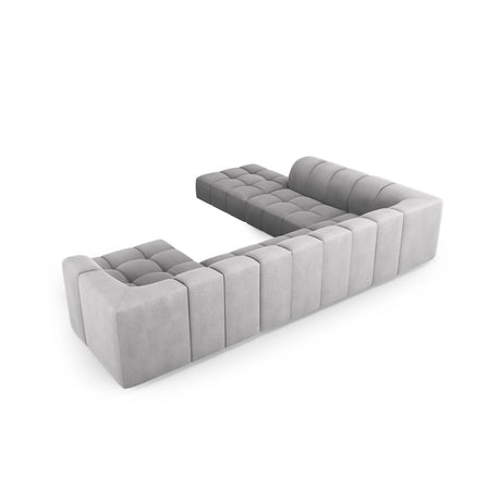 Moritz 7-Sitzer Panorama Ecksofa, Linke Seite, aus Chenille in Hellgrau (Rebel 5), Beine aus Schwarzes Plastik, 329x276x70 cm von Cosmopolitan Design – Bild 3