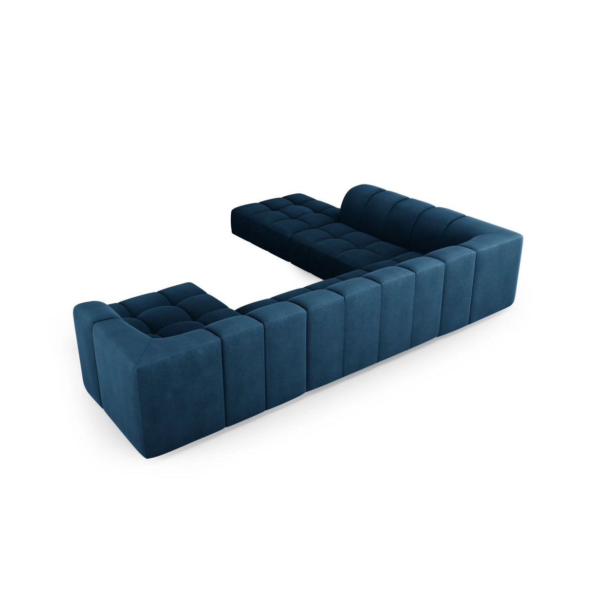 Moritz 7-Sitzer Panorama Ecksofa, Linke Seite, aus Chenille in Königsblau (Rebel 12), Beine aus Schwarzes Plastik, 329x276x70 cm von Cosmopolitan Design – Bild 3