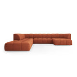 Moritz 7-Sitzer Panorama Ecksofa, Linke Seite, aus Chenille in Orange (Rebel 20), Beine aus Schwarzes Plastik, 329x276x70 cm von Cosmopolitan Design – Bild 1