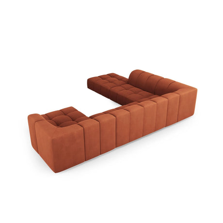 Moritz 7-Sitzer Panorama Ecksofa, Linke Seite, aus Chenille in Orange (Rebel 20), Beine aus Schwarzes Plastik, 329x276x70 cm von Cosmopolitan Design – Bild 3