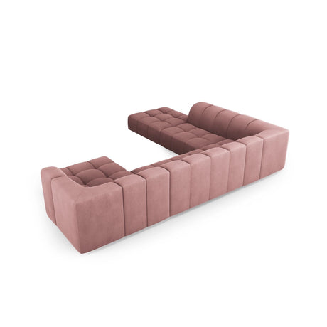 Moritz 7-Sitzer Panorama Ecksofa, Linke Seite, aus Chenille in Rosa (Rebel 7), Beine aus Schwarzes Plastik, 329x276x70 cm von Cosmopolitan Design – Bild 3