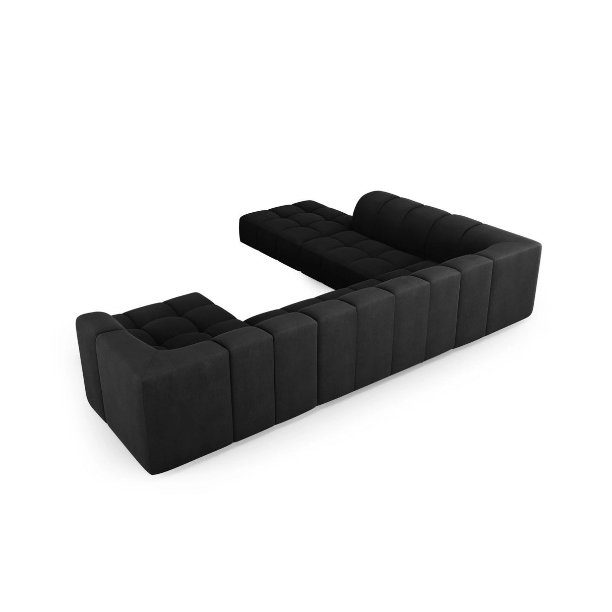 Moritz 7-Sitzer Panorama Ecksofa, Linke Seite, aus Chenille in Schwarz (Rebel 1), Beine aus Schwarzes Plastik, 329x276x70 cm von Cosmopolitan Design – Bild 3