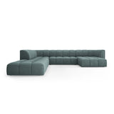 Moritz 7-Sitzer Panorama Ecksofa, Linke Seite, aus Chenille in Seegrün (Rebel 13), Beine aus Schwarzes Plastik, 329x276x70 cm von Cosmopolitan Design – Bild 1