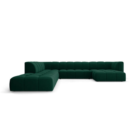 Moritz 7-Sitzer Panorama Ecksofa, Linke Seite, aus Samt in Flaschengrün (Bluvel 78), Beine aus Schwarzes Plastik, 329x276x70 cm von Cosmopolitan Design – Bild 1