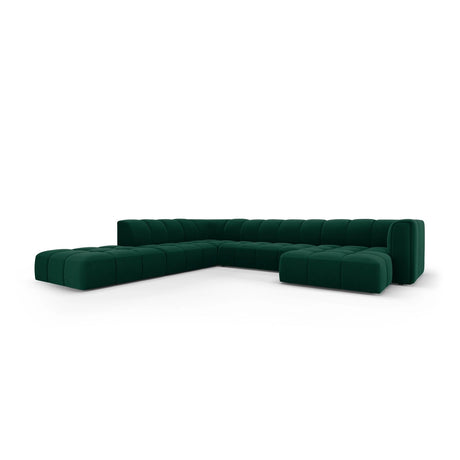 Moritz 7-Sitzer Panorama Ecksofa, Linke Seite, aus Samt in Flaschengrün (Bluvel 78), Beine aus Schwarzes Plastik, 329x276x70 cm von Cosmopolitan Design – Bild 2