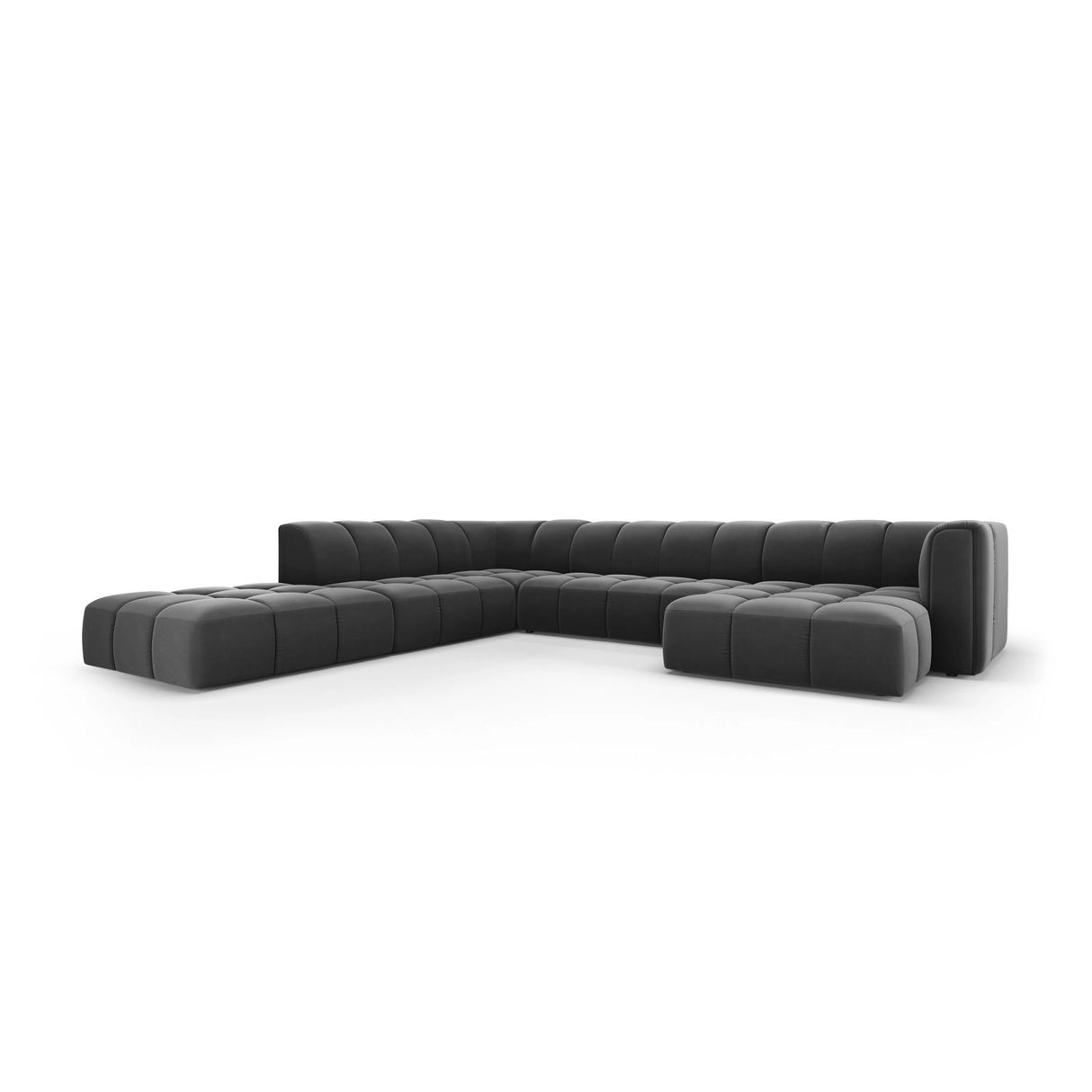 Moritz 7-Sitzer Panorama Ecksofa, Linke Seite, aus Samt in Grau (Bluvel 14), Beine aus Schwarzes Plastik, 329x276x70 cm von Cosmopolitan Design – Bild 2