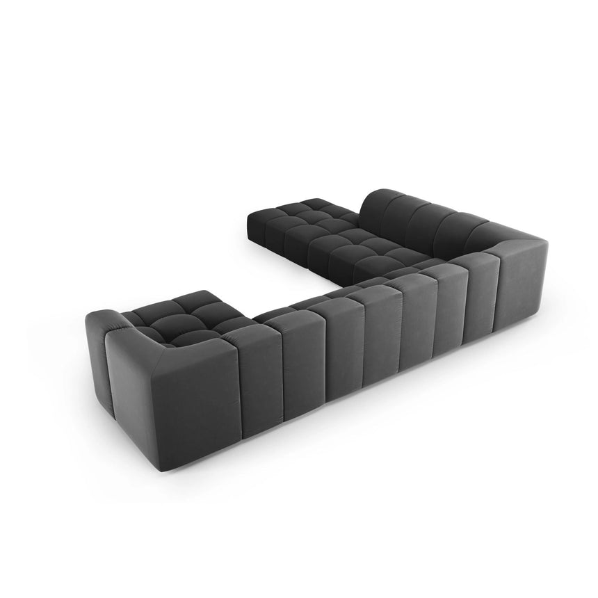 Moritz 7-Sitzer Panorama Ecksofa, Linke Seite, aus Samt in Grau (Bluvel 14), Beine aus Schwarzes Plastik, 329x276x70 cm von Cosmopolitan Design – Bild 3