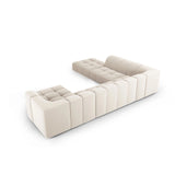 Moritz 7-Sitzer Panorama Ecksofa, Linke Seite, aus Samt in Hellbeige (Bluvel 22), Beine aus Schwarzes Plastik, 329x276x70 cm von Cosmopolitan Design – Bild 3